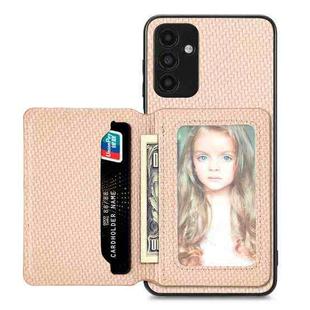 For Samsung Galaxy A13 5G Carbon Fiber Magnetic Card Wallet Bag Phone Case(Khaki)