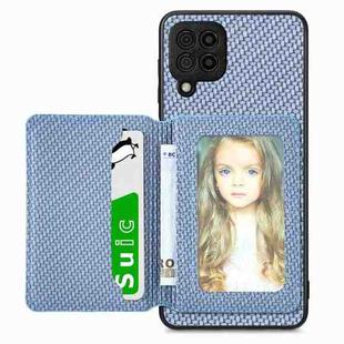 For Samsung Galaxy A22 4G Carbon Fiber Magnetic Card Wallet Bag Phone Case(Blue)