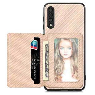 For Samsung Galaxy A50 Carbon Fiber Magnetic Card Wallet Bag Phone Case(Khaki)