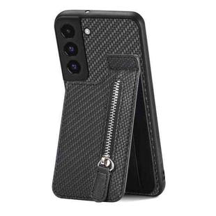 For Samsung Galaxy S22+ 5G Carbon Fiber Vertical Flip Zipper Wallet Phone Case(Black)