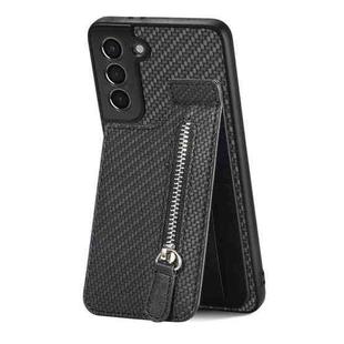 For Samsung Galaxy S21+ 5G Carbon Fiber Vertical Flip Zipper Wallet Phone Case(Black)