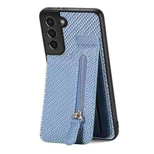 For Samsung Galaxy S21+ 5G Carbon Fiber Vertical Flip Zipper Wallet Phone Case(Blue)