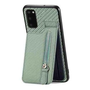 For Samsung Galaxy S20 Carbon Fiber Vertical Flip Zipper Wallet Phone Case(Green)