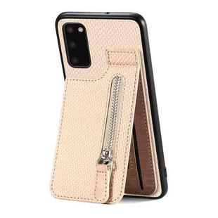 For Samsung Galaxy S20 Carbon Fiber Vertical Flip Zipper Wallet Phone Case(Khaki)