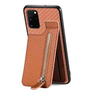 For Samsung Galaxy S20+ Carbon Fiber Vertical Flip Zipper Wallet Phone Case(Brown)