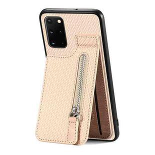 For Samsung Galaxy S20+ Carbon Fiber Vertical Flip Zipper Wallet Phone Case(Khaki)