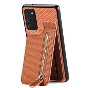 For Samsung Galaxy S20 Ultra Carbon Fiber Vertical Flip Zipper Wallet Phone Case(Brown)