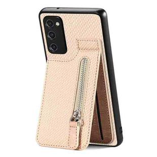 For Samsung Galaxy S20 Ultra Carbon Fiber Vertical Flip Zipper Wallet Phone Case(Khaki)