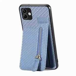 For Samsung Galaxy A04 4G Carbon Fiber Vertical Flip Zipper Wallet Phone Case(Blue)