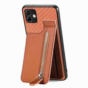 For Samsung Galaxy A04 4G Carbon Fiber Vertical Flip Zipper Wallet Phone Case(Brown)