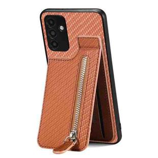 For Samsung Galaxy A13 5G Carbon Fiber Vertical Flip Zipper Wallet Phone Case(Brown)