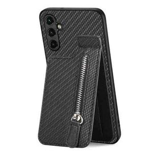 For Samsung Galaxy A14 5G Carbon Fiber Vertical Flip Zipper Wallet Phone Case(Black)