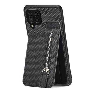 For Samsung Galaxy A22 4G Carbon Fiber Vertical Flip Zipper Wallet Phone Case(Black)