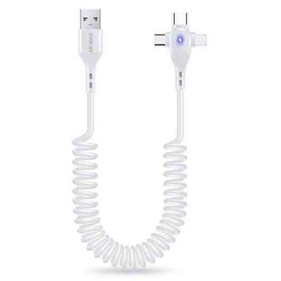 ENKAY Hat-Prince 3 in 1 6A USB to 8 Pin+Type-C+Micro USB Supper Fast Charge Spring Cable, Length: 1.8m(White)