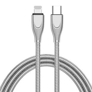 ENKAY ENK-CB128 PD 27W Type-C to 8 Pin Carbon Steel Hose Spring Fast Charging Data Cable, Length:1m(Silver)