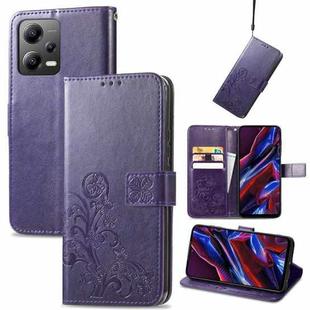 For Xiaomi Poco X5 Four-leaf Clasp Embossed Leather Phone Case(Purple)