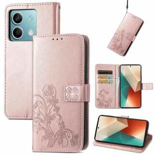 For Xiaomi Redmi Note 13 5G Four-leaf Clasp Embossed Leather Phone Case(Rose Gold)