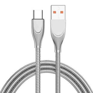 ENKAY ENK-CB132 USB to USB-C / Type-C Carbon Steel Hose Spring 6A Supper Fast Charging Data Cable, Length:1m(Silver)