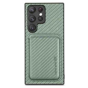 For Samsung Galaxy S22 5G Carbon Fiber Leather Card Magsafe Magnetic Phone Case(Green)