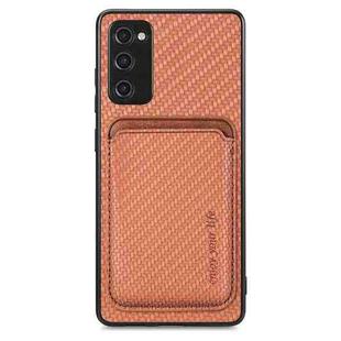 For Samsung Galaxy S21 FE 5G Carbon Fiber Leather Card Magsafe Magnetic Phone Case(Brown)