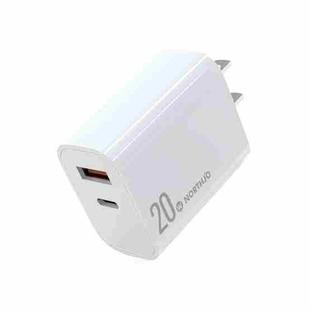 NORTHJO NOPD2002 PD20W USB-C/Type-C + QC 3.0 USB Dual Ports Fast Charger, US Plug(White)