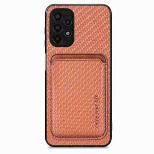 For Samsung Galaxy A13 4G Carbon Fiber Leather Card Magsafe Magnetic Phone Case(Brown)