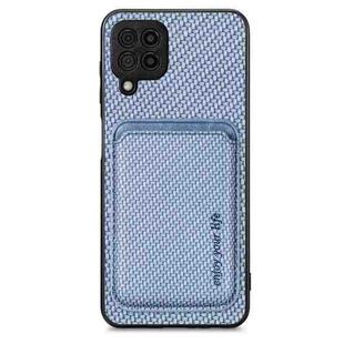 For Samsung Galaxy A22 4G Carbon Fiber Leather Card Magsafe Magnetic Phone Case(Blue)