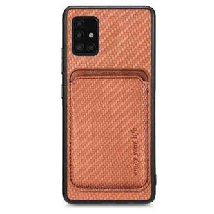 For Samsung Galaxy A51 5G Carbon Fiber Leather Card Magsafe Magnetic Phone Case(Brown)