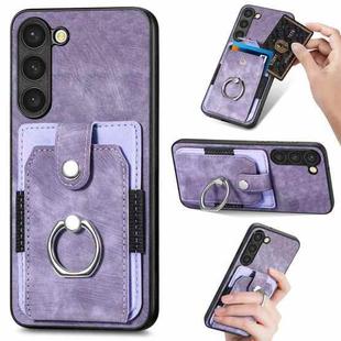 For Samsung Galaxy S23 5G Retro Skin-feel Ring Card Wallet Phone Case(Purple)