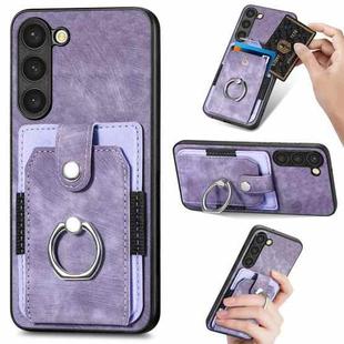For Samsung Galaxy S23 Ultra 5G Retro Skin-feel Ring Card Wallet Phone Case(Purple)