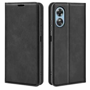 For OPPO A17 Retro-skin Magnetic Suction Leather Phone Case(Black)