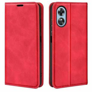For OPPO A17 Retro-skin Magnetic Suction Leather Phone Case(Red)