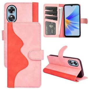 For OPPO A17 Stitching Horizontal Flip Leather Phone Case(Red)