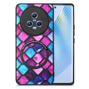 For Honor Magic5 Colored Drawing Leather Skin Magnetic Back Cover Phone Case(Purple Scales)