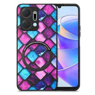 For Honor X7A Colored Drawing Leather Skin Magnetic Back Cover Phone Case(Purple Scales)