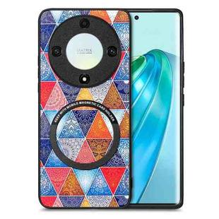 For Honor X9A Colored Drawing Leather Skin Magnetic Back Cover Phone Case(Rhombus Mandala)