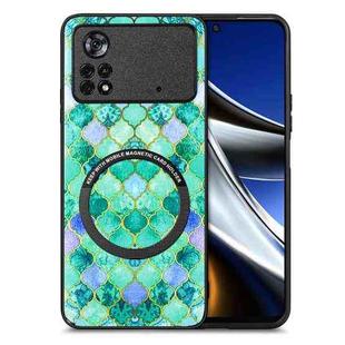 For Xiaomi Poco X4 Pro 5G Colored Drawing Leather Skin Magnetic Back Cover Phone Case(Emerald)