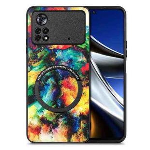 For Xiaomi Poco X4 Pro 5G Colored Drawing Leather Skin Magnetic Back Cover Phone Case(Colorful Cloud)