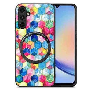 For Samsung Galaxy A34 5G Colored Drawing Leather Skin Magnetic Back Cover Phone Case(Magic Space)