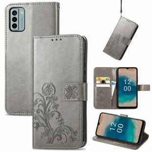 For Nokia G22  Four-leaf Clasp Embossed Buckle Leather Phone Case(Gray)