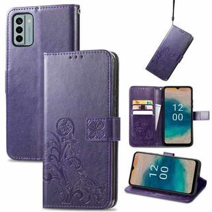 For Nokia G22  Four-leaf Clasp Embossed Buckle Leather Phone Case(Purple)