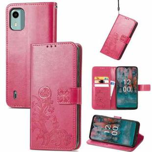 For Nokia C12 Four-leaf Clasp Embossed Buckle Leather Phone Case(Magenta)
