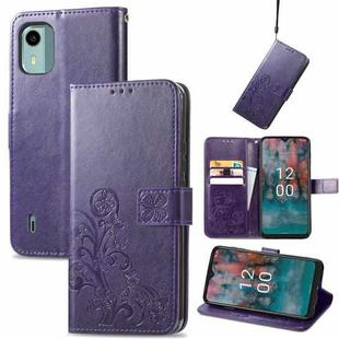 For Nokia C12 Four-leaf Clasp Embossed Buckle Leather Phone Case(Purple)