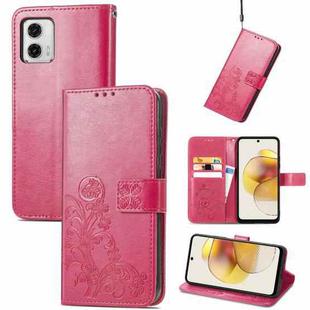 For Motorola Moto G73 Four-leaf Clasp Embossed Buckle Leather Phone Case(Magenta)