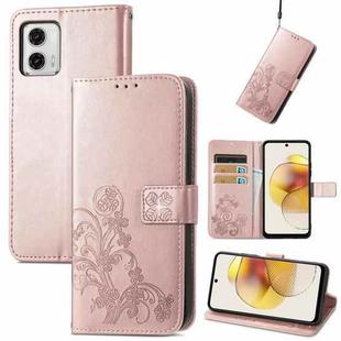 For Motorola Moto G73 Four-leaf Clasp Embossed Buckle Leather Phone Case(Rose Gold)