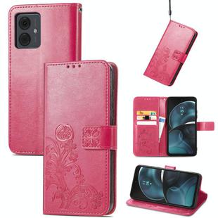 For Motorola Moto G14 Four-leaf Clasp Embossed Leather Phone Case(Magenta)