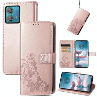 For Motorola Edge 40 Neo Four-leaf Clasp Embossed Leather Phone Case(Rose Gold)