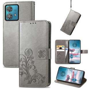 For Motorola Edge 40 Neo Four-leaf Clasp Embossed Leather Phone Case(Gray)