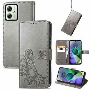 For Motorola Moto G54 5G Four-leaf Clasp Embossed Leather Phone Case(Gray)