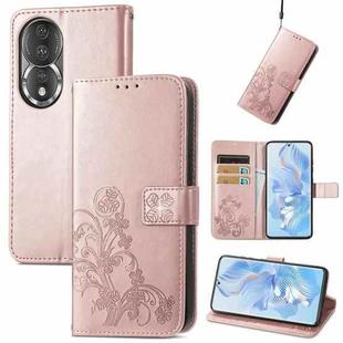 For Honor 80 Four-leaf Clasp Embossed Buckle Leather Phone Case(Rose Gold)